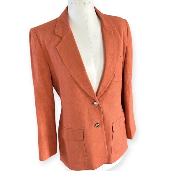 Vintage Lands' End Orange Blazer Two Button Lined Women's 8 - Picture 2 of 8